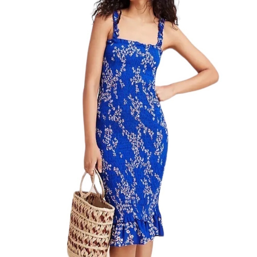 Faithfull the Brand Royal Blue Floral Midi Dress